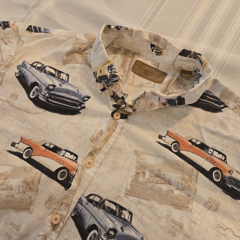Clearwater Outfitters Classic Cars Tan XXL Short Sleeve 100%cotton